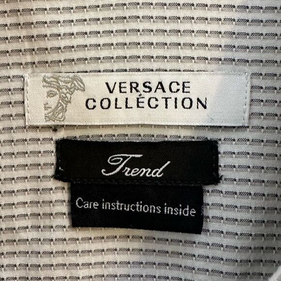 Gianni Versace Collection Size 38 Men's White/Gray/Black Designer Dress Shirt - Picture 2 of 11